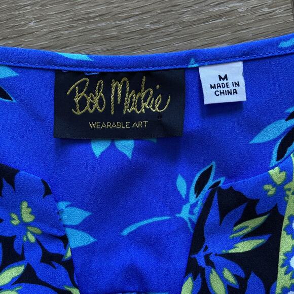Bob Mackie Wearable Art Dress Sz M Blue Teal Floral Stretch Side Slits Lghweight - Picture 7 of 16